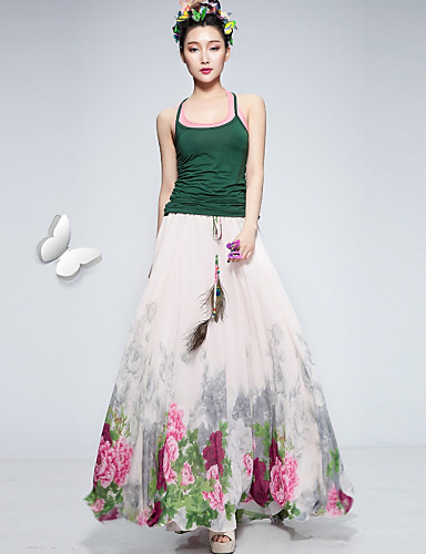 Women's Casual Print Maxi Inelastic Medium Maxi Skirts (Chiffon ...