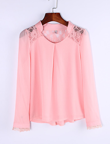 Women's Going out Casual / Street chic Blouse - Solid Colored Lace V ...