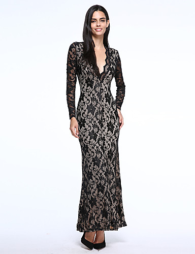 Women’s Black Plunge V Lace Maxi Dress with Scoop Back 2890384 2017 ...