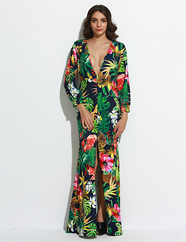 Women's Plus Size Beach Boho Sheath Dress - Floral, Split Maxi Deep V ...