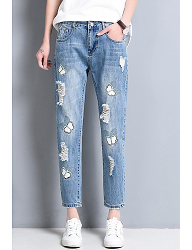 Pantalon Spandex Jeans Coton Actif Femme Basique Brodée rCxBQeWEdo