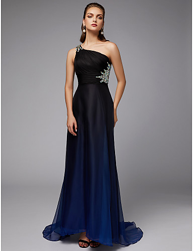 Sheath Column One Shoulder Sweep Brush Train Chiffon Formal Evening 