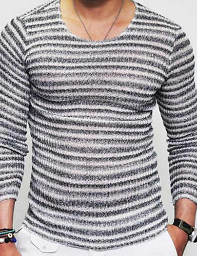 Meilicloth Pullover voor heren, ronde hals, gestreept, contrast