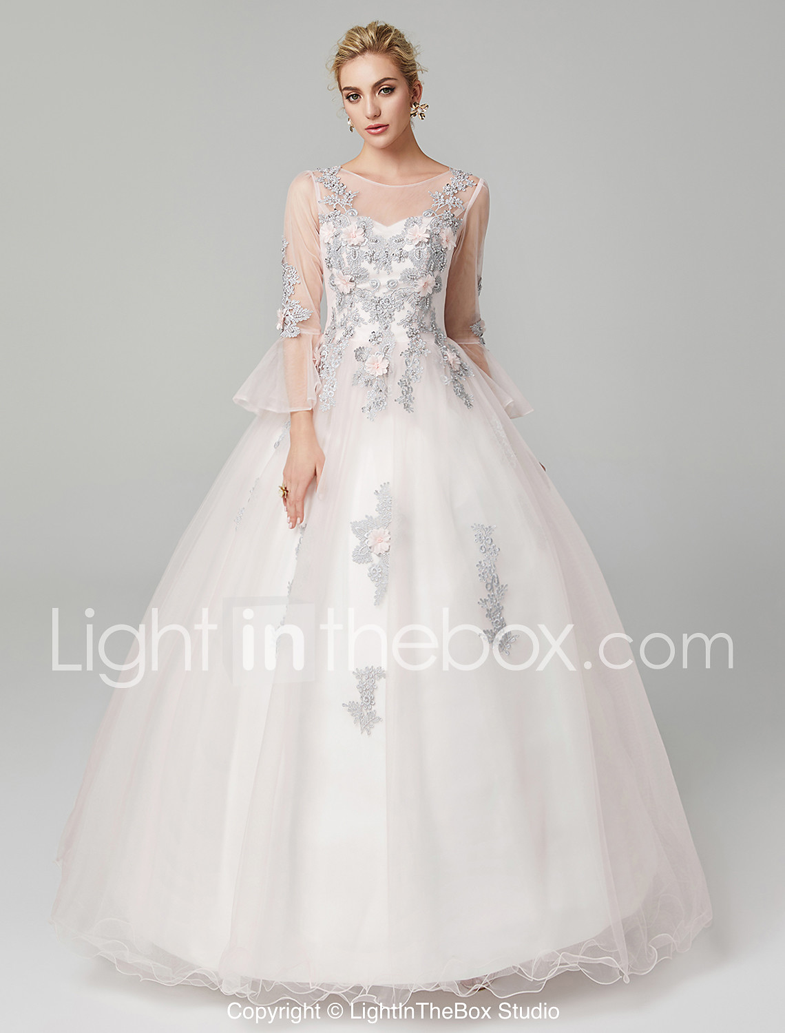 Haine Bal Iluzii Lungime Podea Tulle Dantelă Florală See Through